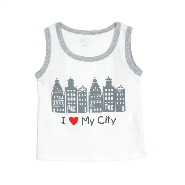 Bộ thun bé trai sát nách in thành phố