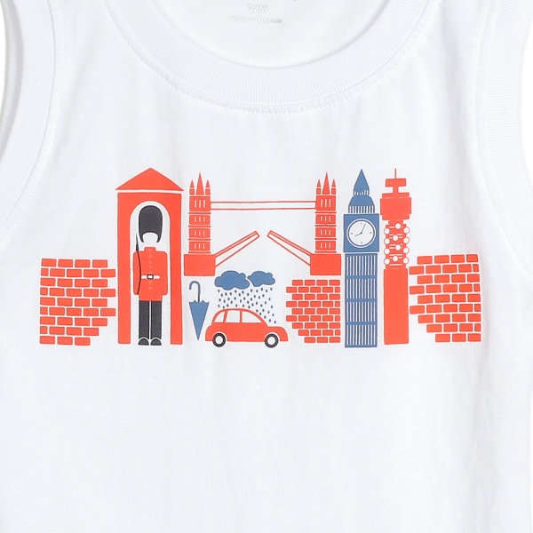 Áo thun bé trai sát nách in họa tiết cầu tháp London