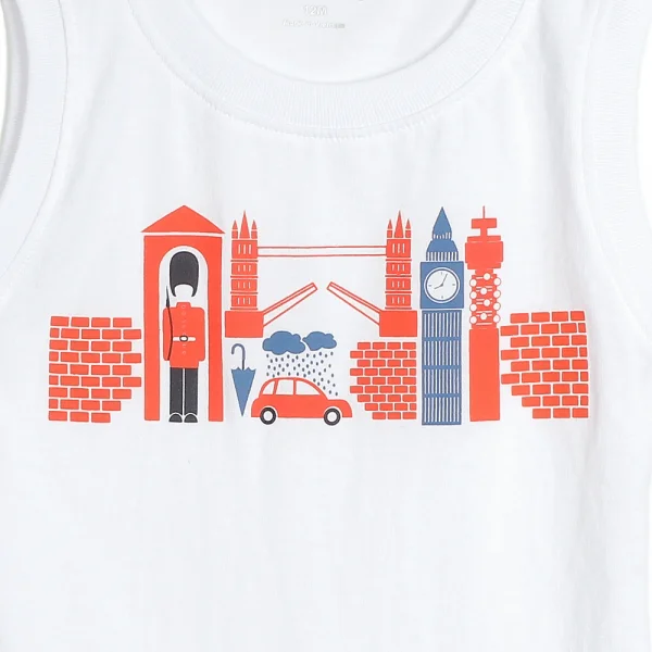 Áo thun bé trai sát nách in họa tiết cầu tháp London