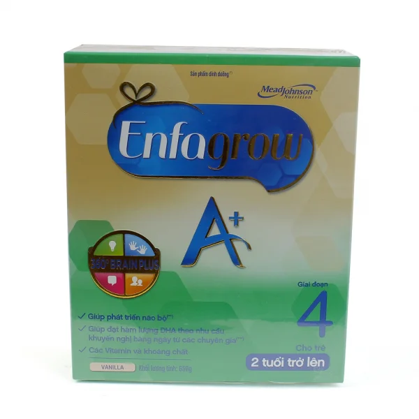 Sữa bột EnfaGrow A+4 Vani 360 độ Brain Plus, 2 tuổi trở lên, 650g