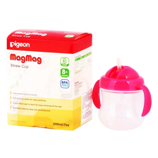 Bình tập uống có ống hút Mag Mag Pigeon, Hồng