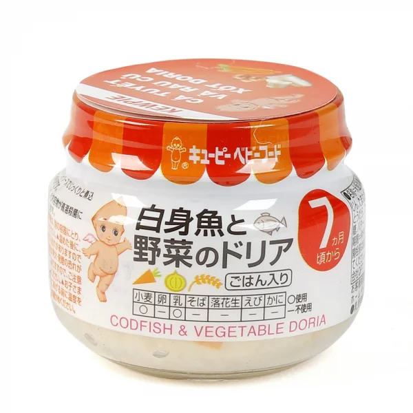 Dinh dưỡng đóng lọ Cá Tuyết và rau củ sốt Doria Kewpie, 7 tháng, 70g