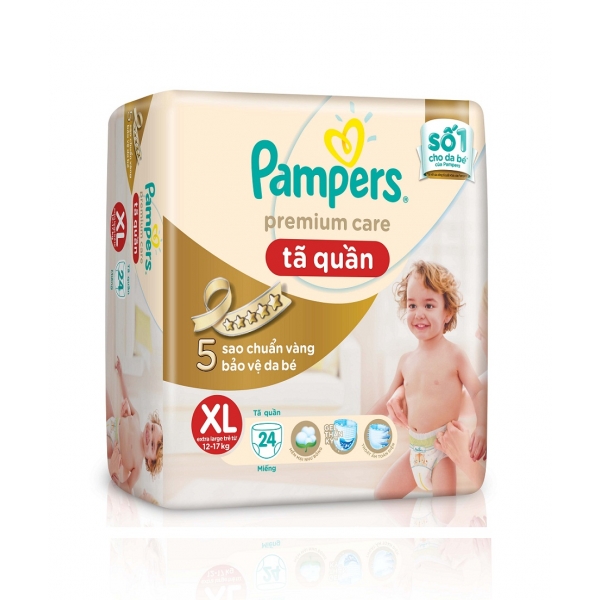 Tã quần Pampers cao cấp, size XL, 12-16kg, 24 miếng