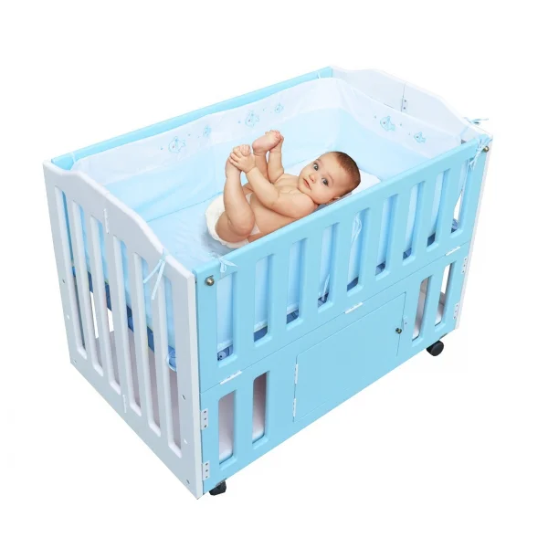 Cũi Le Lumber Folding Crib BC11 - Màu Trắng Xanh