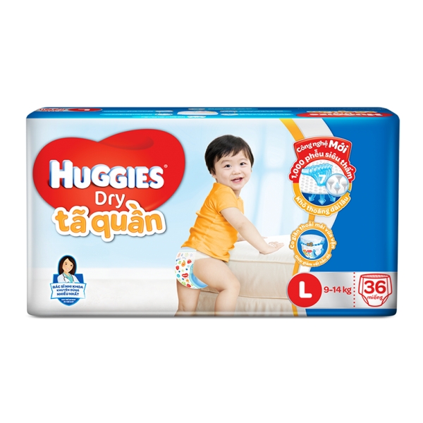 Combo 2 gói Tã quần Huggies Dry Pants (L, 9-14kg, 36 miếng)