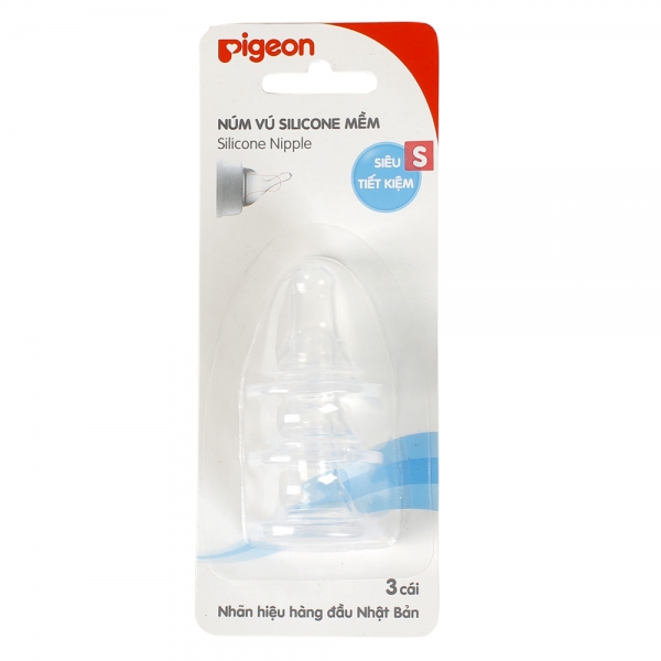 Vĩ 3 núm ty Pigeon silicone mềm (size S, 0-3M)