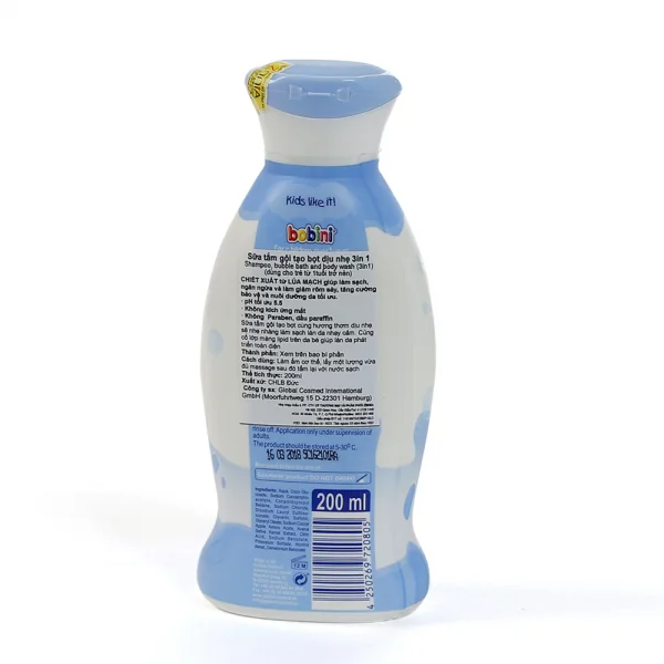 Sữa tắm gội tạo bọt dịu nhẹ cho da nhạy cảm 3in1 Bobini, 200ml