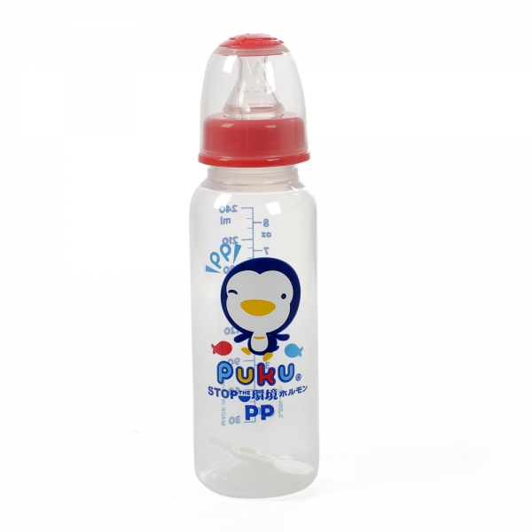 Bình sữa PUKU nhựa PP cổ thường 240ml P10184, Hồng