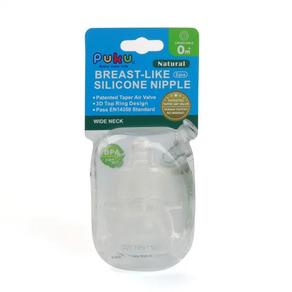 Vỉ 2 núm ty PUKU silicone cổ rộng dòng chảy chữ thập size S, P10243