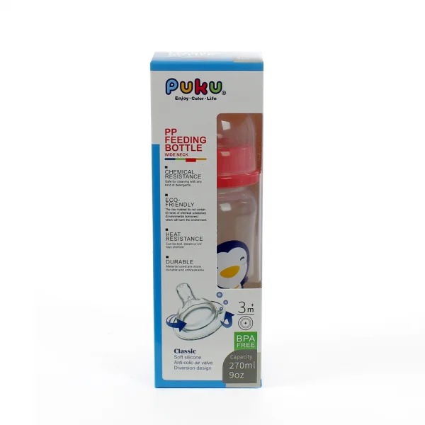 Bình sữa PUKU nhựa PP cổ rộng 270ml P10177, Hồng