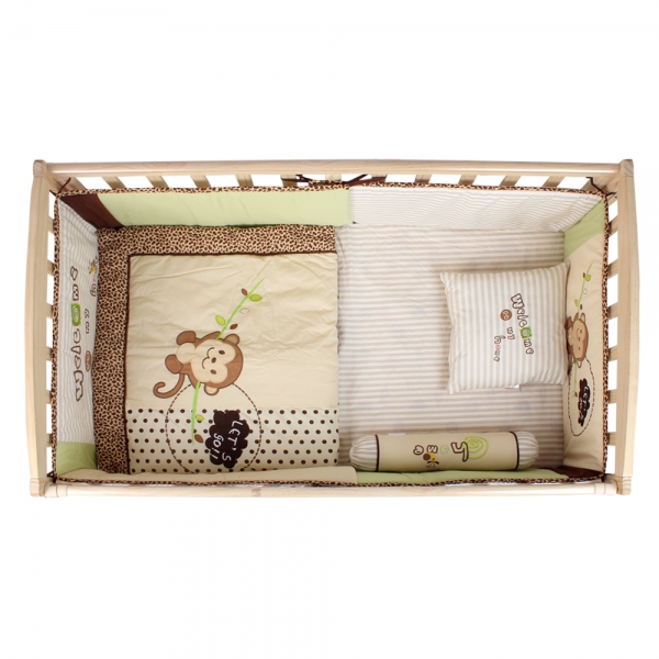 Bộ quây cũi Carrot họa tiết khỉ con 60x120 cm (KLF589, Nâu)