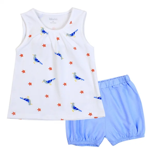 Bộ thun bé gái ngắn Laluna G086008(2T, Trắng)