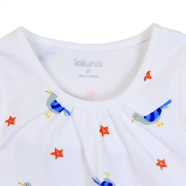 Bộ thun bé gái ngắn Laluna G086008(2T, Trắng)