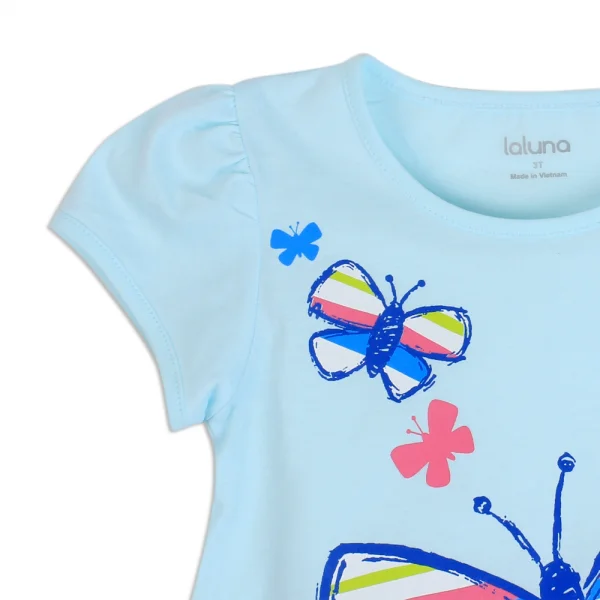 Áo thun bé gái tay ngắn Laluna G017007 Xanh