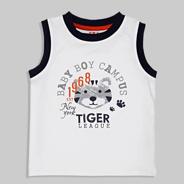 Áo thun bé trai sát nách CF B018058 Trắng