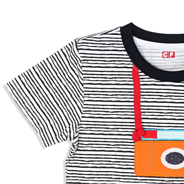 Áo thun bé trai tay ngắn CF G018081 sọc xanh đen