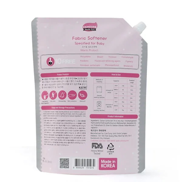 Nước xả vải Hàn Quốc ConCung Gentle Care hương ngọt ấm, túi 2L