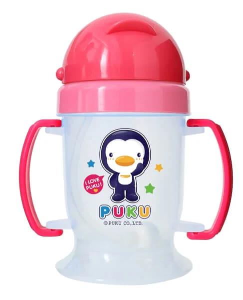 Bình uống nước ống hút có tay cầm Puku (180ml, P14716, Hồng)