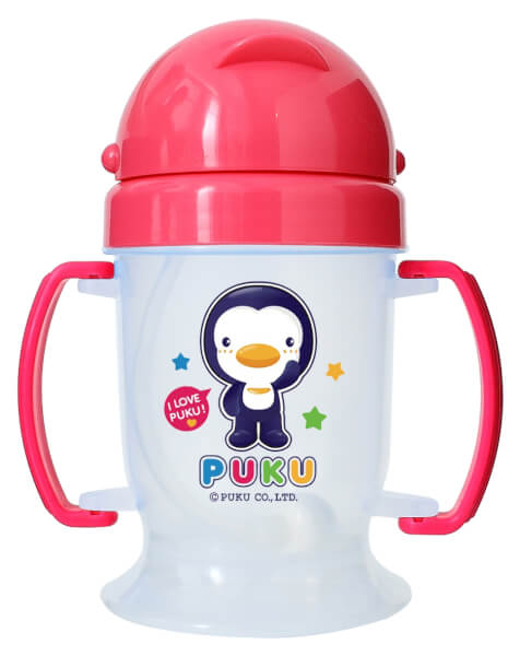 Bình uống nước ống hút có tay cầm Puku (180ml, P14716, Hồng)