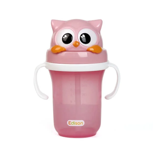 Bình tập uống Edison 3D con cú (màu hồng)