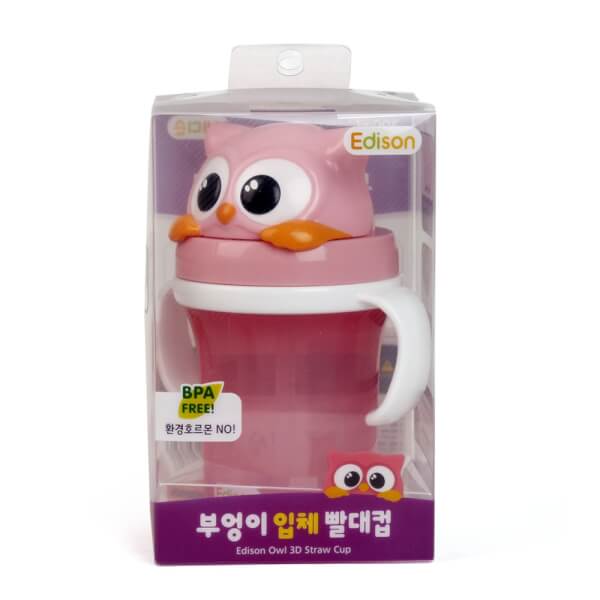 Bình tập uống Edison 3D con cú (màu hồng)