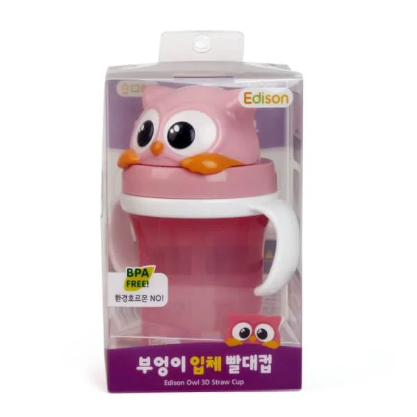 Bình tập uống Edison 3D con cú (màu hồng)