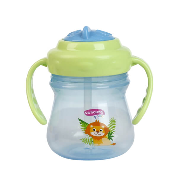 Bình tập uống ConCung Good nhựa PP ống hút silicone hai tay cầm (250ml, Xanh dương)