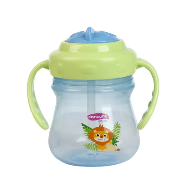 Bình tập uống ConCung Good nhựa PP ống hút silicone hai tay cầm (250ml, Xanh dương)