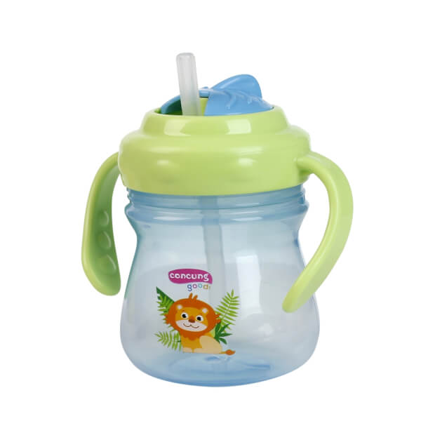 Bình tập uống ConCung Good nhựa PP ống hút silicone hai tay cầm (250ml, Xanh dương)
