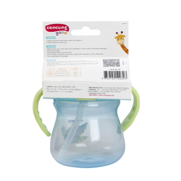 Bình tập uống ConCung Good nhựa PP ống hút silicone hai tay cầm (250ml, Xanh dương)