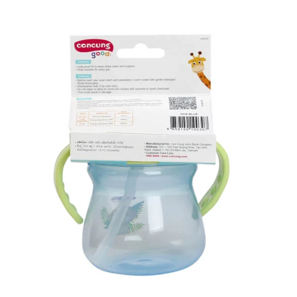 Bình tập uống ConCung Good nhựa PP ống hút silicone hai tay cầm (250ml, Xanh dương)