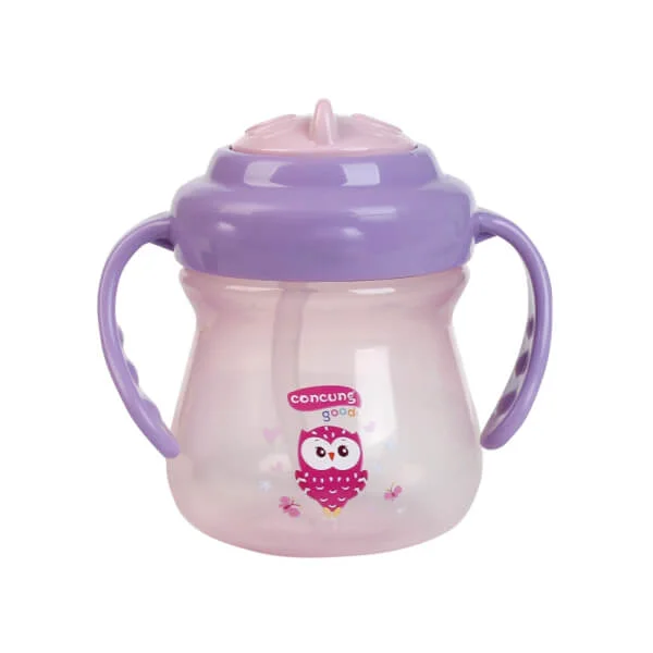 Bình tập uống ConCung Good nhựa PP ống hút silicone hai tay cầm (250ml,Hồng)