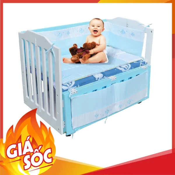 Cũi Le Lumber Folding Crib BC11 - Màu Trắng Xanh