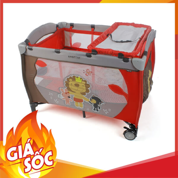 Cũi vải tiện lợi Baby First có bàn thay tã, Đỏ