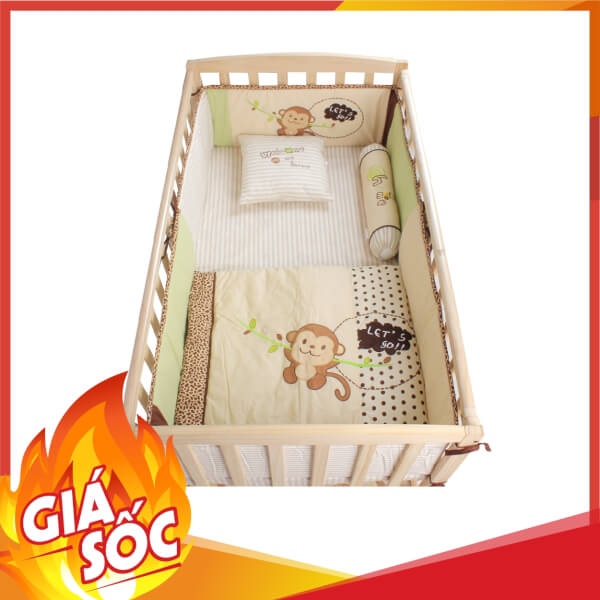 Bộ quây cũi Carrot họa tiết khỉ con 60x120 cm (KLF589, Nâu)