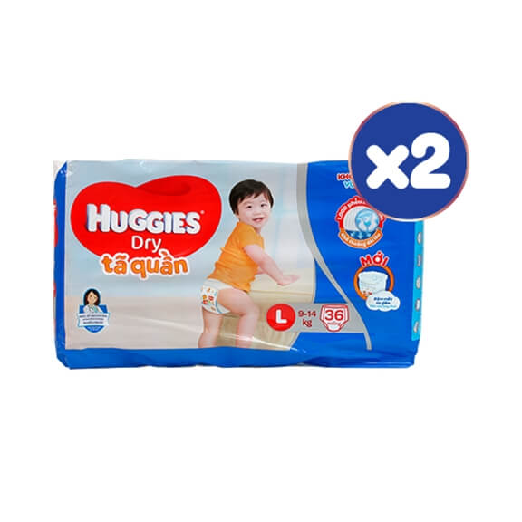 Combo 2 gói Tã quần Huggies Dry Pants (L, 9-14kg, 36 miếng)