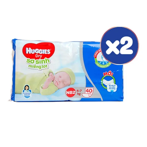 Combo 2 gói Miếng lót Huggies (Newborn 2, 4-7kg, 40 miếng)