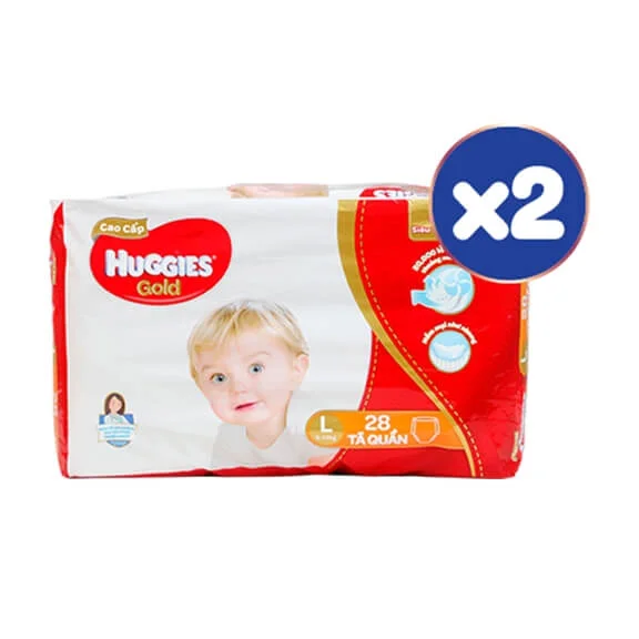 Combo 2 gói Tã quần Huggies Gold cao cấp (L, 9-14 kg, 28 miếng)