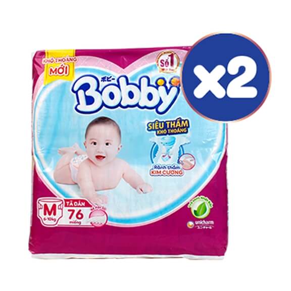Combo 2 gói Tã dán Bobby Jumbo siêu mỏng (M, 6-10kg, 76 miếng)