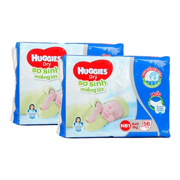 Combo 2 gói Miếng lót Huggies (Newborn 1, dưới 5kg, 56 miếng)