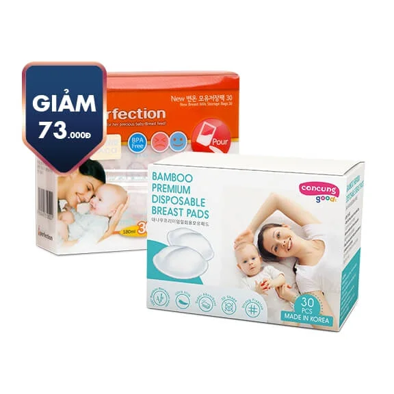 Combo túi trữ sữa Perfection 200ml và miếng lót thấm sữa ConCung Good