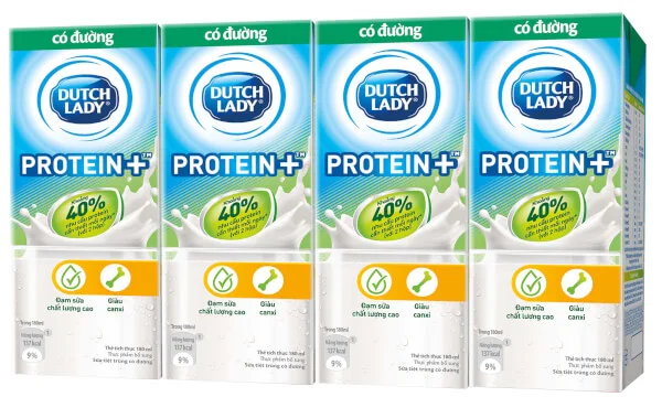 Sữa tiệt trùng có đường - Nhãn hiệu Dutch Lady Protein+ 180ml