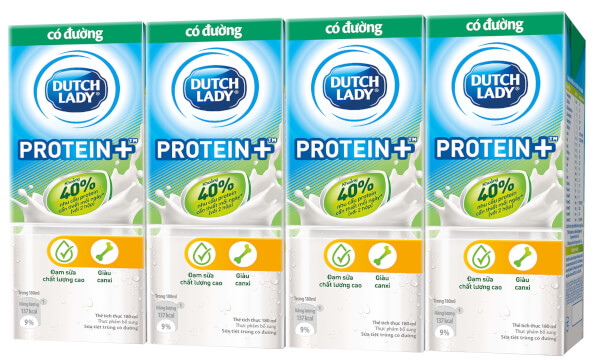 Sữa tiệt trùng có đường - Nhãn hiệu Dutch Lady Protein+ 180ml
