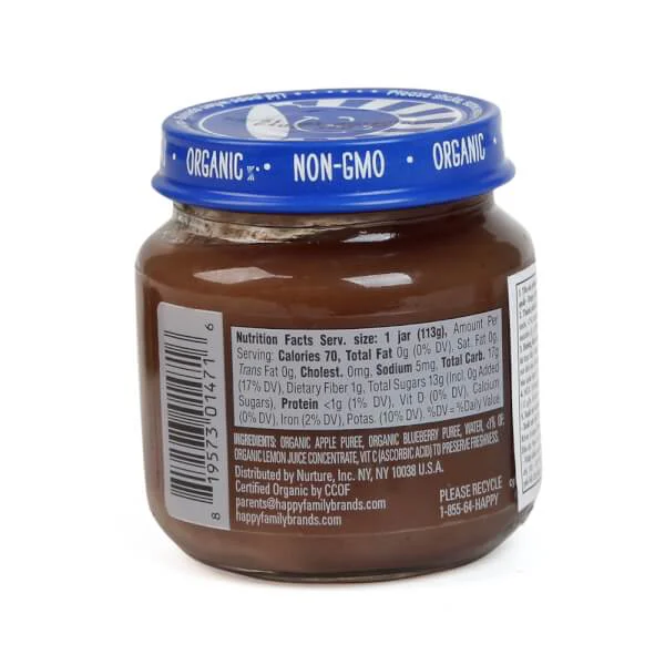Dinh dưỡng đóng lọ trái cây nghiền Happy Baby vị táo, việt quất