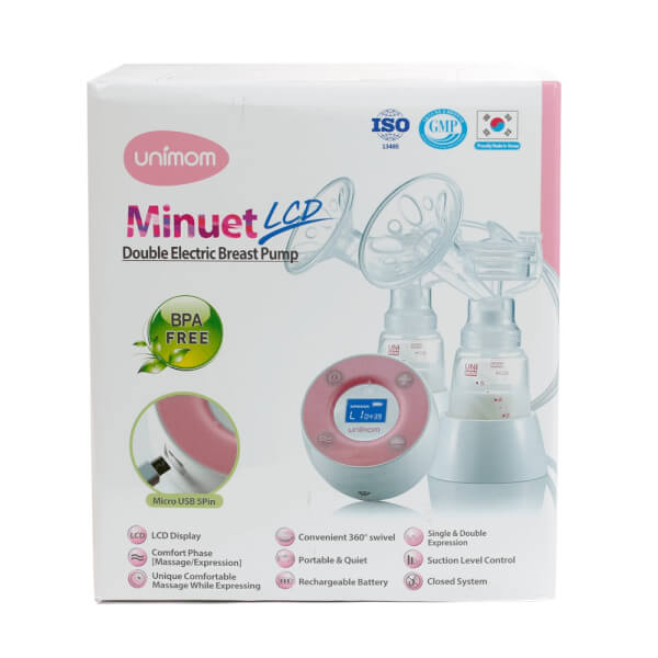 Máy hút sữa điện đôi Unimom Minuet LCD có pin sạc UM872019