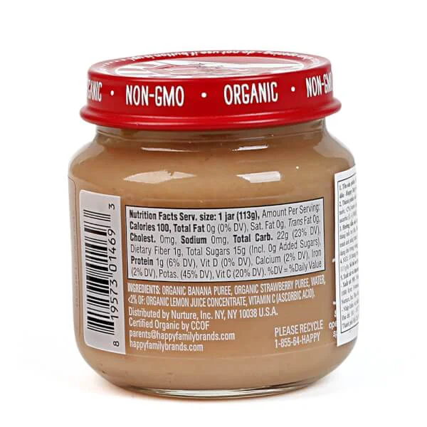 Dinh dưỡng đóng lọ trái cây nghiền Happy Baby vị chuối, dâu