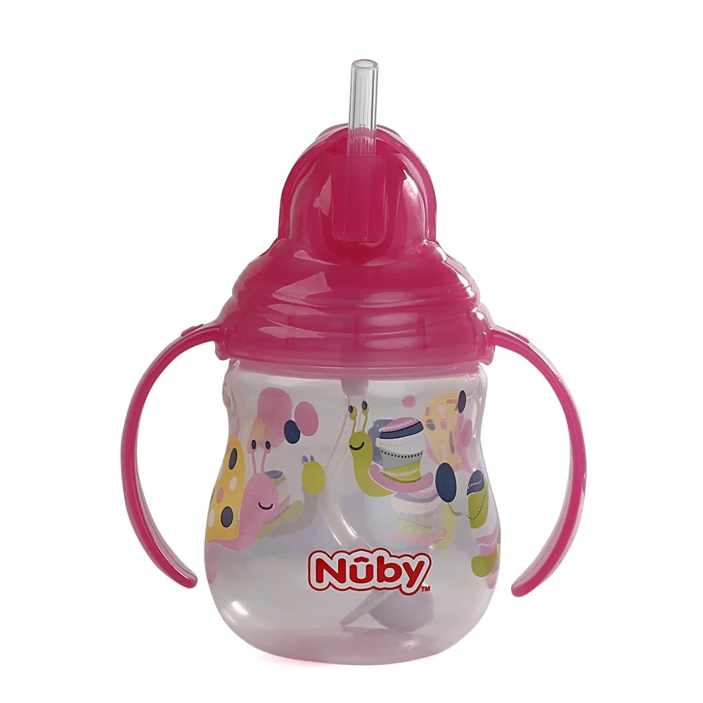 Bình uống nước ống hút Nuby, 2 tay cầm, dung tích 270ml Hồng