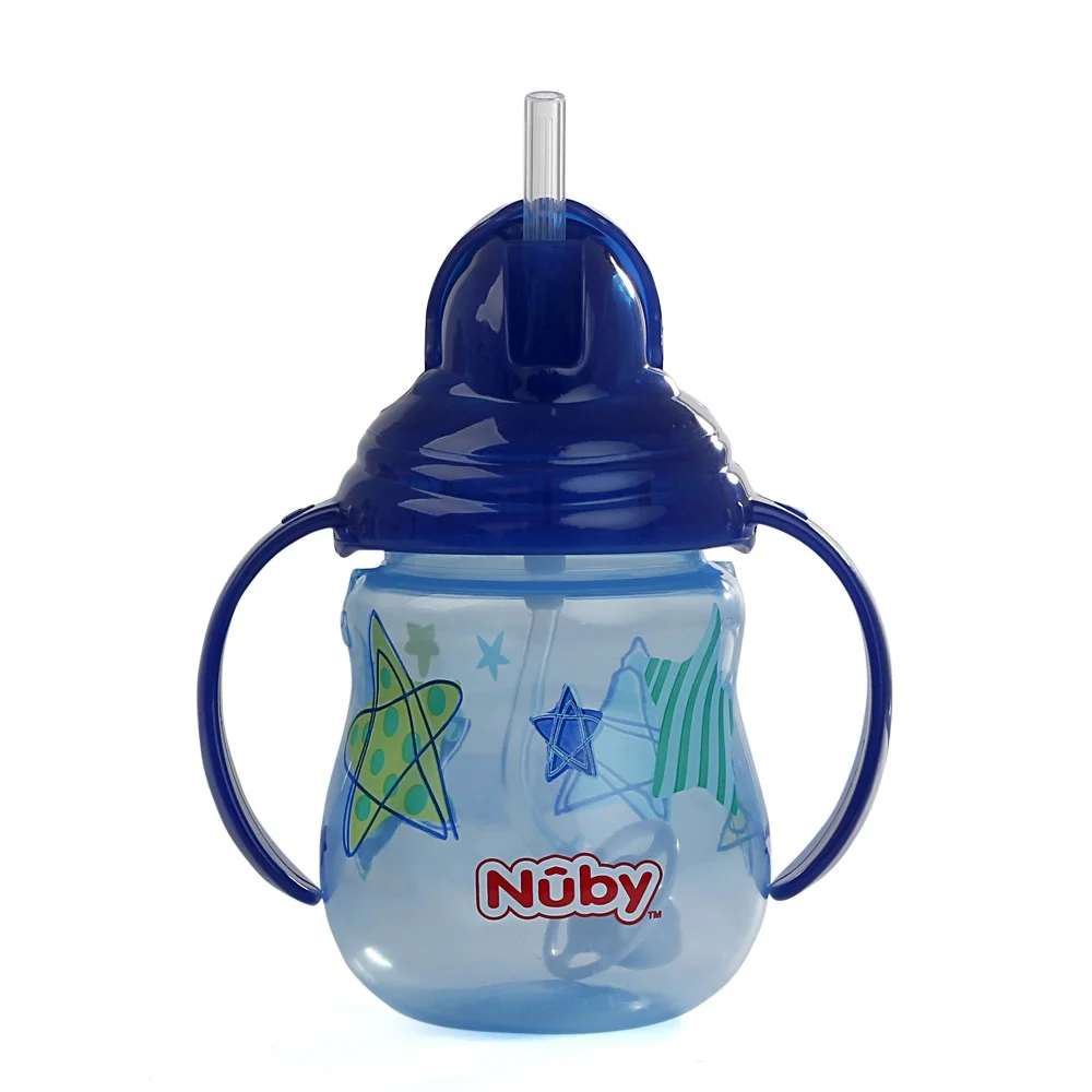 Bình uống nước ống hút Nuby, 2 tay cầm, dung tích 270ml Xanh dương