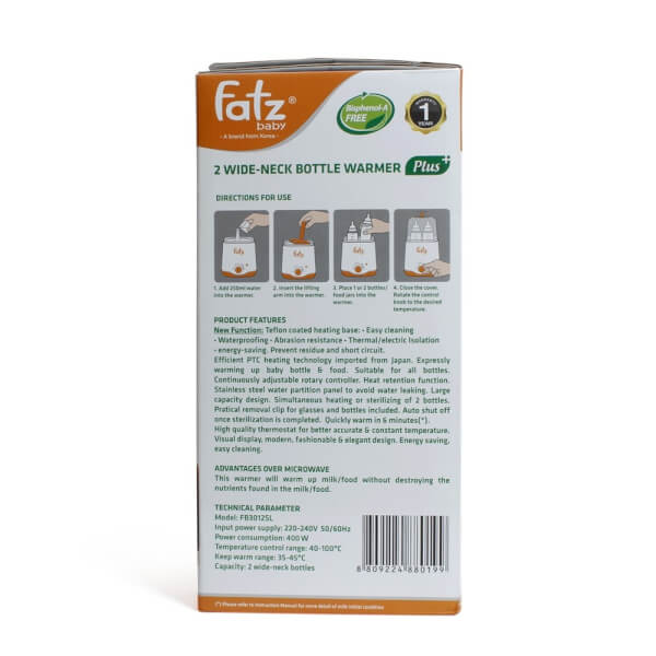 Máy hâm sữa đa năng  2 bình cổ rộng Fatzbaby FB3012SL