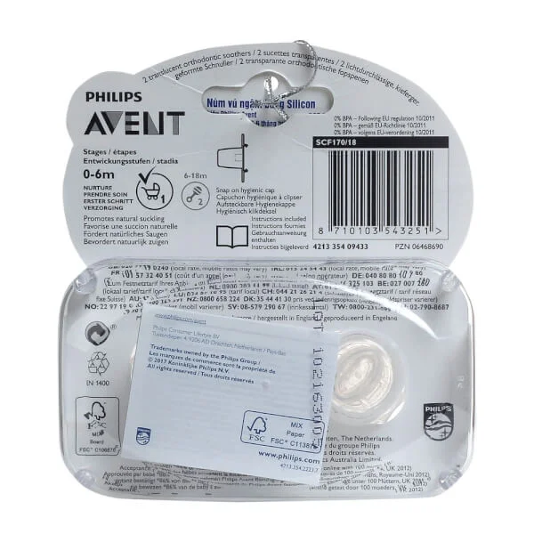 Ty ngậm Philips Avent trong suốt (SCF170/18)